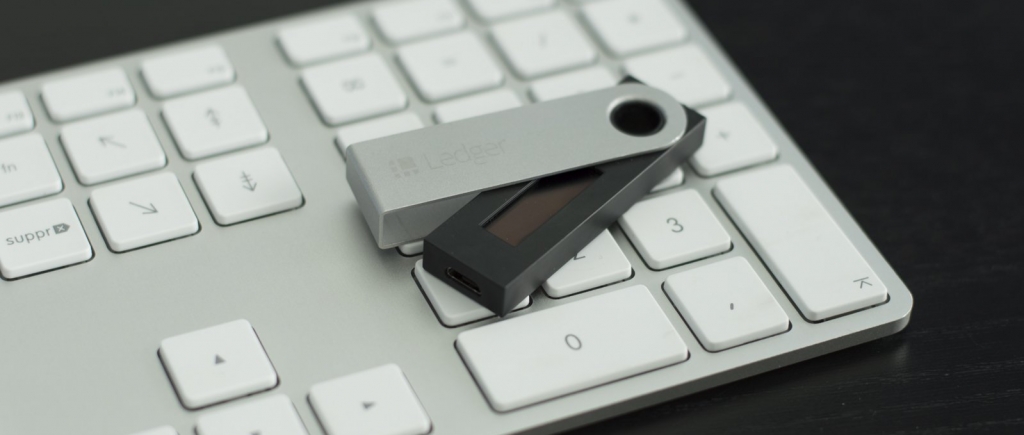 Ledger Nano S on a keyboard