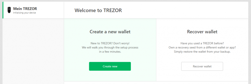 TREZOR Set up wallet