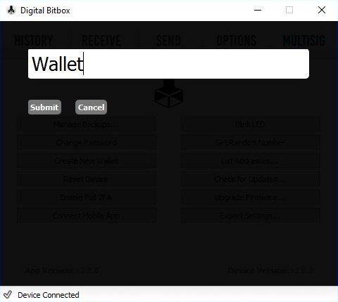 Digital Bitbox Create New Wallet