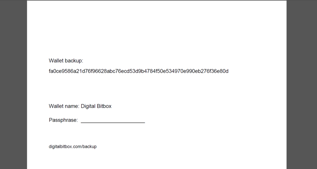 Digital Bitbox Paper Backup